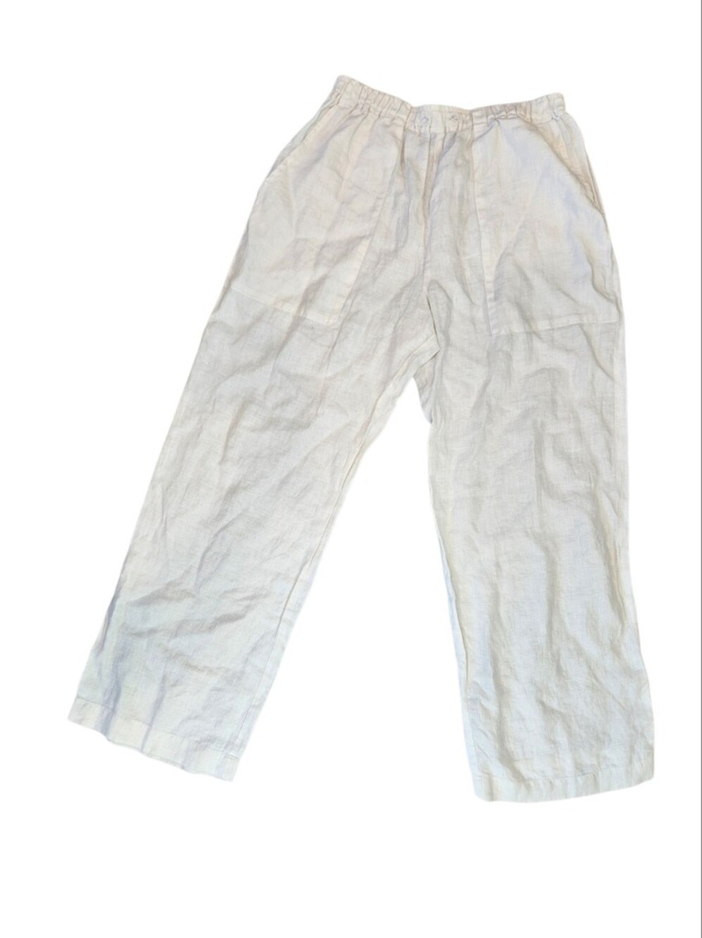 Eskandar 100% Linen Elastic Waist Cropped Lantern Jogger Pants White Size 1 - Picture 6 of 12